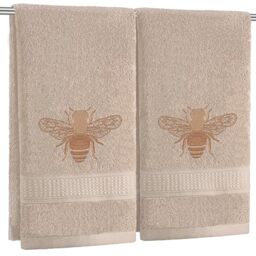 SmoothNovelty 2 Pcs Bee Hand Towels Brown Bathroom Decor 14x29 Inch Embroidered 100% Cotton Soft Absorbent Spring Summer Decorative Hand Towels for Bathroom Kitchen