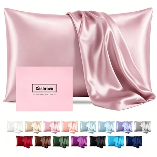 Silk Pillowcases for Hair and Skin Mulberry Silk Pillowcase Soft Breathable Smooth Both Sided Natural Silk Pillowcase with Zipper Beauty Sleep Silk Pillow Case 1 Pack for Gift (Queen, Pink)