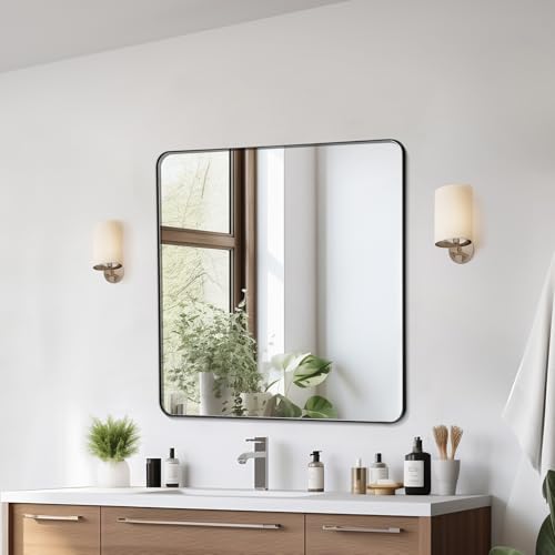 "VEVOR Wall Mounted Makeup Mirror, 0.15"" Thick, 36"" x 36"" Mirror with Aluminium Alloy Frame & Explosion-Proof Film, Scratch-Resistant Mirror with Z-Shaped Bracket, Fit for Bathroom/Bedroom/Living Room"