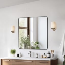 "VEVOR Wall Mounted Makeup Mirror, 0.15"" Thick, 36"" x 36"" Mirror with Aluminium Alloy Frame & Explosion-Proof Film, Scratch-Resistant Mirror with Z-Shaped Bracket, Fit for Bathroom/Bedroom/Living Room"