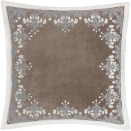 Paoletti Winter Bloom Cushion Cover – Luxury Floral Embroidered Cotton Velvet Oxford Edge Festive Decorative Case (Taupe – 50x50cm)