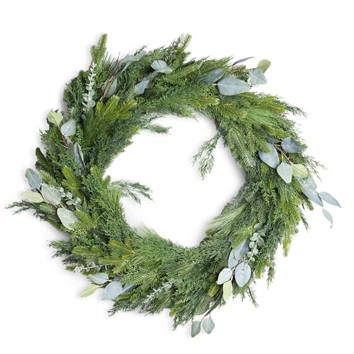 SHATCHI Wreath PE Material Artificial Green 100cm Christmas Real Touch Needles Fire-Resistant Pine Decor Wreath Bendable Wire Winter Door for Home Front Door Festive Decoration