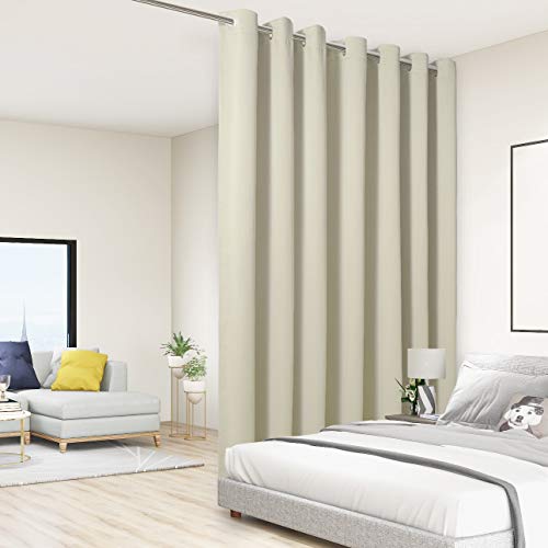 Bonzer Room Divider Blackout Curtain Extra Wide Room Darkening Total Privacy Wall Noise Reducing for Apartment, Studio, 108L x 150W Inch (9L x 12.5W ft), 1 Panel, Cream