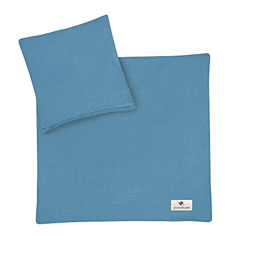 Julius Zöllner Muslin Children's Bed Linen 80 x 80 cm + 35 x 40 cm, 2-Piece Set Consisting of Duvet Cover and Pillowcase, 100% Cotton Muslin, with Zip, Standard 100 by Oeko-Tex, Blue