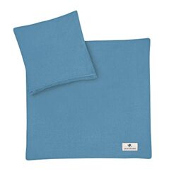 Julius Zöllner Muslin Children's Bed Linen 80 x 80 cm + 35 x 40 cm, 2-Piece Set Consisting of Duvet Cover and Pillowcase, 100% Cotton Muslin, with Zip, Standard 100 by Oeko-Tex, Blue