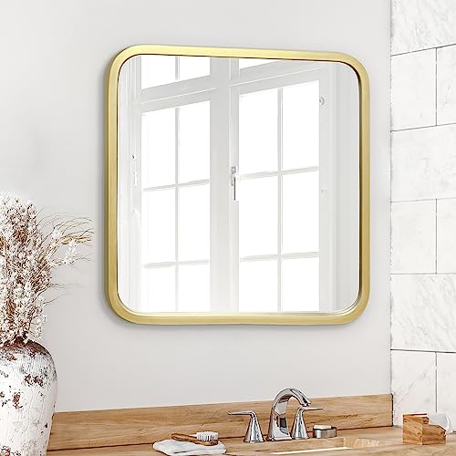 Americanflat 61 cm Square Gold Frame Mirror with Rounded Corners - Wall Mirror for Bedroom, Bathroom, and Living Room - Large Mirror for Wall with Hanging Hardware