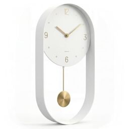 Driini Modern Pendulum Wall Clock - Decorative and Unique Metal Frame, with 8 Inch Face - Contemporary, Minimalist Design, with Silent Non Ticking Operation - Includes Both White and Gold Pendelum