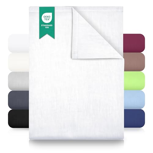 GREEN MARK Textilien Classic Flat Sheet Cotton - 100% Cotton Flat Sheet, No Elastic, Soft, Breathable, Easy Care – White – 180 x 275 cm