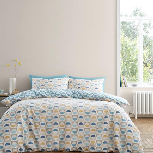 Bianca Hans Retro Spot 200 Thread Count Cotton King Duvet Cover Set with Pillowcases Blue