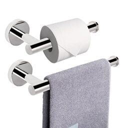 NearMoon Bath Toilet Paper Holder+ Hand Towel Holder, 2 Pieces Bathroom Hardware Set- Premium 304 Stainless Steel Toilet Roll Holder and Towel Rack Wall Mounted for Kitchen (Chrome Finish)