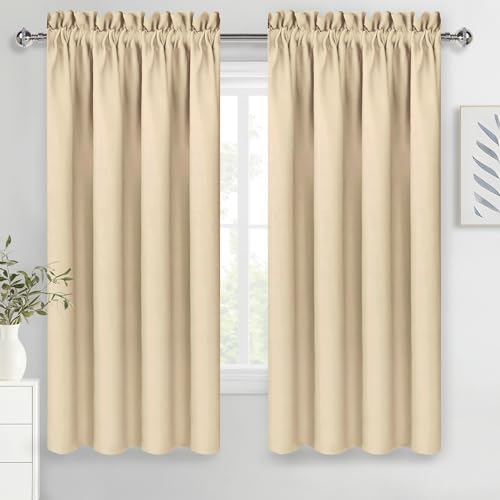 DWCN Blackout Curtains for Living Room Thermal Insulated, Energy Saving & Noise Reducing Bedroom Curtains, Beige, W 70x L 72 Inch, Set of 2 Rod Pocket Curtain Panels