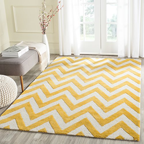 Safavieh Modern Indoor Hand Tufted Rectangle Area Rug, Cambridge Collection, CAM139, in Gold / Ivory, 122 X 183 cm for Living Room, Bedroom or Any Indoor Space