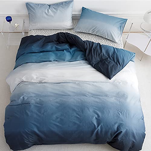 CLOTHKNOW Blue White Twin/Twin XL Comforter Sets Gradient Blue Bedding Comforter Sets Soft All Season Comforters