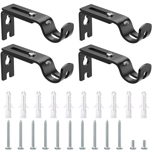 4Pcs Adjustable Curtain Rod Brackets with Screws, Wall Brackets Heavy Duty Curtain Rail Pole Strong Adhesive Holders Metal Bar for Home Bedroom Office Curtain Pole