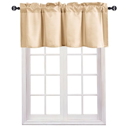 JIUZHEN Valance Curtains for Kitchen Window Valances for Living Room/Basement Window Curtains Bathroom Thermal Insulated Short Rod Pocket Curtain Panels, Beige,52 x 18 Inches,1 Panel