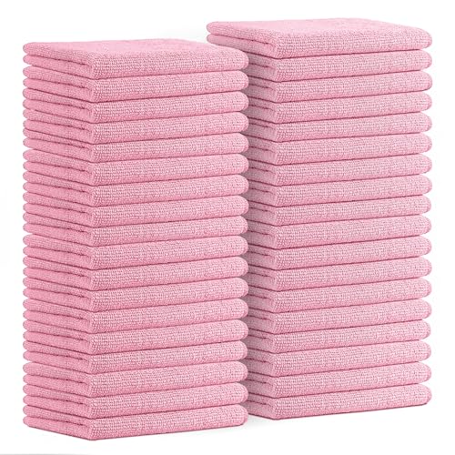 "Avalon Towels Microfiber Cleaning Cloths (Value Pack of 36) Size 16"" x 16"", Highly Absorbent Cleaning Rags, Lint Free Cleaning Towels, Reusable and Washable, Microfiber Towels for Cars (Pink)"