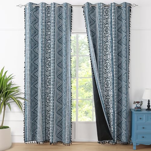ColorBird 100% Boho Curtains Blackout 84 Inch 2 Panels Set Western Southwest Aztec Thermal Black Out Patterned Curtain Drapes for Living Room Bedroom
