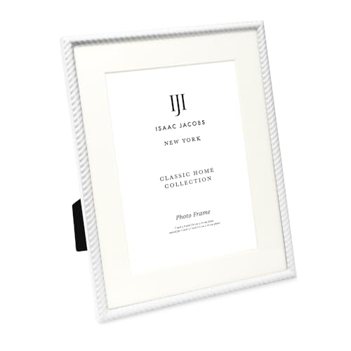 Isaac Jacobs 7x9 (Matted 5x7) White Metal Rope Border Picture Frame, Horizontal & Vertical for Tabletop and Wall Display, Home Decor, Metal Frame (7x9 (Matted 5x7), White)