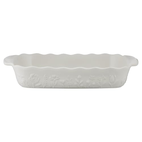 Mason Cash in The Meadow Large Cream Rectangular Baker 33 x 23cm - 2.8 Litre Floral Embossed Stoneware Oven-to-Table Dish for Baking, Roasting & Serving