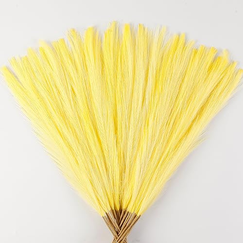 "Acfruits Light Yellow Pampas Grass Decor, 30 Pcs 17"" Faux Pampas Grass Short Decor, Pompas Grass Flower Arrangement and Vase Filler for Boho Home Wedding Decoration"