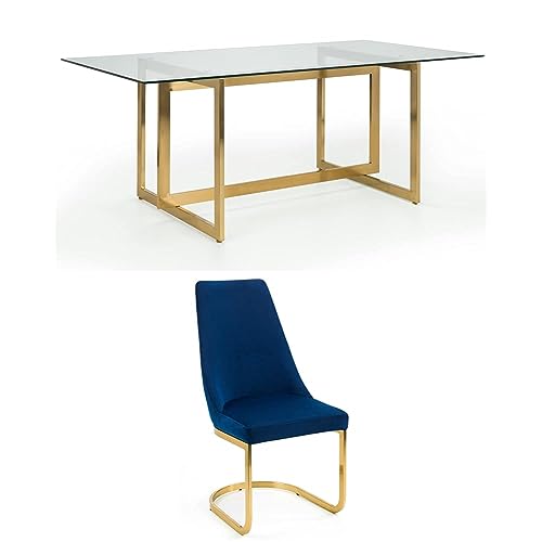 Julian Bowen Minori Glass Dining Table & 4 Chairs, Gold/Blue - W200x D100cm