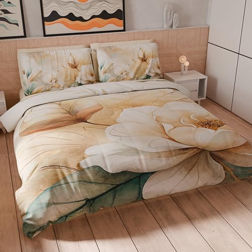 PETTI Artigiani Italiani - Double Duvet Cover Set 230 x 220 cm (2 Pillowcases 75 x 50 cm Included), Microfibre Duvet Cover Set with Digital Floral Print 25 154 - Made in Italy
