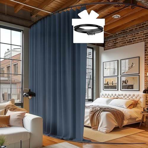 RoomDarkning Room Divider Curtains with Ceiling Track, 95% Blackout Heavy Curtains Noise Reduction Privacy Curtain System Kits, 10 ft Wide x 8 ft Tall, Dark Grey, 1 Panel