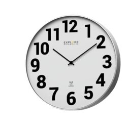 Explore Scientific RAC1003 Wall Clock, Diameter 25 cm, Radio Controlled, Precise Movement, No Adjustment, Contemporary Design, with Numbers, Metal, White