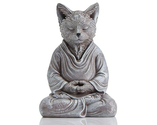AMOIENSIS Cat Zen Statue Decor, Creates a Serene Meditation Environment, 7 inch Stone GrayStatue Home Office Meditating Yoga Room Spiritual Decoration