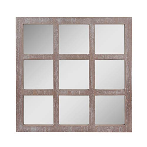 "Stonebriar 23.5"" x 23.5"" Square Rustic 9 Panel Window Pane Hanging Wall Mirror with Attached Mounting Brackets"