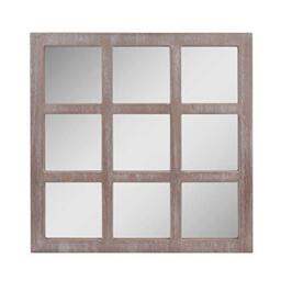 "Stonebriar 23.5"" x 23.5"" Square Rustic 9 Panel Window Pane Hanging Wall Mirror with Attached Mounting Brackets"