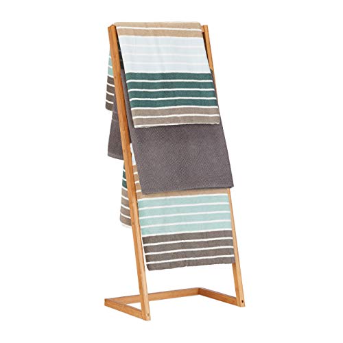Relaxdays Towel Holder Freestanding with 4 Towel Rails, Bathroom Towel Stand, Bamboo, Butler, HWD: 100x40x30cm, Natural, Beige