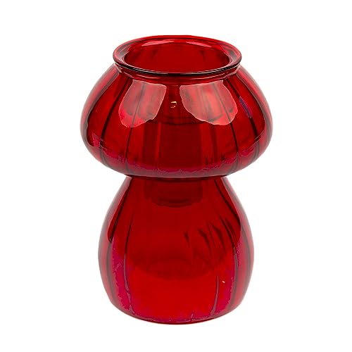Red Mushroom Shaped Glass Candlestick Holder - or use as a Bud Vase - Elegant Christmas Table Decorations - Ideal Xmas Gift - Home Décor, Stocking Filler, Secret Santa - Size: 11.5cm x 8cm