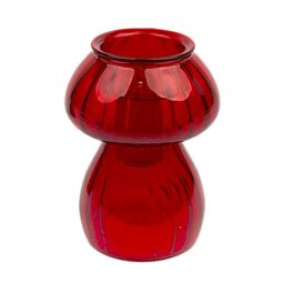 Red Mushroom Shaped Glass Candlestick Holder - or use as a Bud Vase - Elegant Christmas Table Decorations - Ideal Xmas Gift - Home Décor, Stocking Filler, Secret Santa - Size: 11.5cm x 8cm