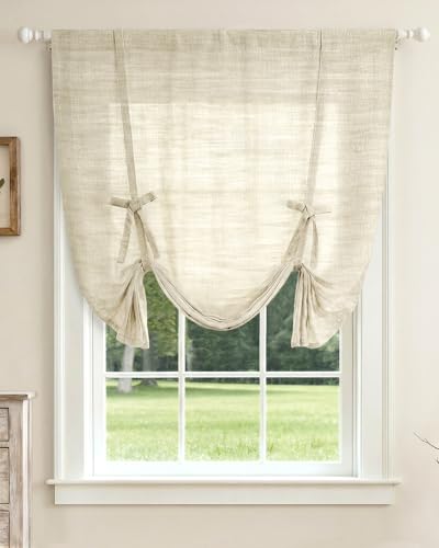 "LazBlinds Tie Up Curtains, Linen Balloon Roman Shade, 39"" W x 55""L, Natural - Privacy Thermal Insulated Bathroom Window Curtain, Adjustable Rod Pocket Drape for Kitchen, Living Room, Bedroom"
