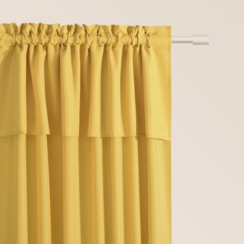 ROOM99 Curtain with Ruffle Tape Mia 140 x 280 cm Width x Height Sliding Curtains Modern Curtain Living Room Bedroom Mustard 1 Piece