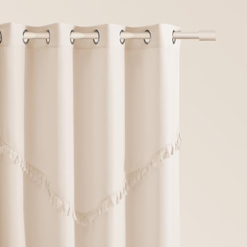 ROOM99 Chloe Curtain with Silver Eyelets 140 x 260 cm Width x Height Sliding Curtains Modern Curtain Living Room Bedroom Light Cream 1 Piece
