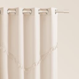 ROOM99 Chloe Curtain with Silver Eyelets 140 x 260 cm Width x Height Sliding Curtains Modern Curtain Living Room Bedroom Light Cream 1 Piece