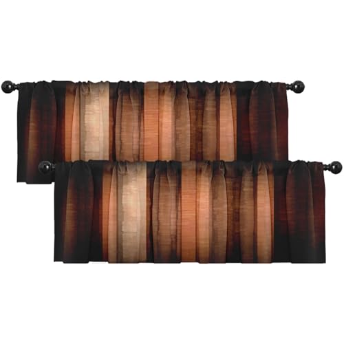 Emvency 2 Pack Valances Window Treatments, Orange Copper Vintage Stripe Blackout Drapes Adjustable Curtain for Windows Living Room Kitchen Over Sink, 52x12 Inch Rod Pocket Valances