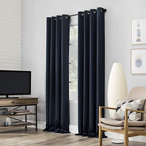 "Sun Zero Nordic 2-pack Theater Grade Extreme 100% Blackout Grommet Curtain Panel Pair, 52"" x 63"", Navy Blue"