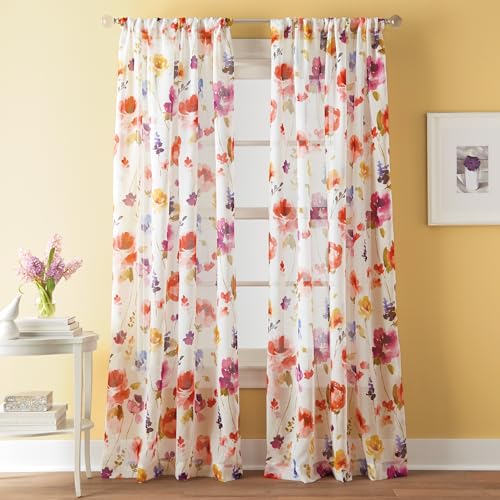 CHF Sabel Watercolor Floral Print Rod Pocket Single Curtain Panel, 84-inch, Multi