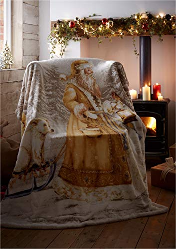 Kampala Hill Vintage Santa Christmas Xmas Festive Father Christmas Throw Sherpa Blanket