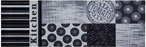 Zala Living Cook & Clean Runner - Non-Slip Rug Runner Flat Weave Short Pile Rug Kitchen Rug Washable Kitchen Runner Tomato Kitchen for Hallway, Kitchen, Living Room - Black Grey, 50 x 150 cm