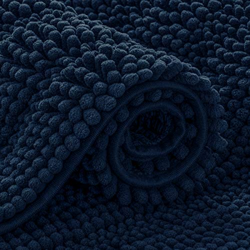"subrtex Bathroom Rugs Chenille Bath Rug Striped Plush Bath Mat Soft Rugs for Bathroom Water Absorbent Shower Mat Quick Dry Machine Washable(Navy,24""x60"")"