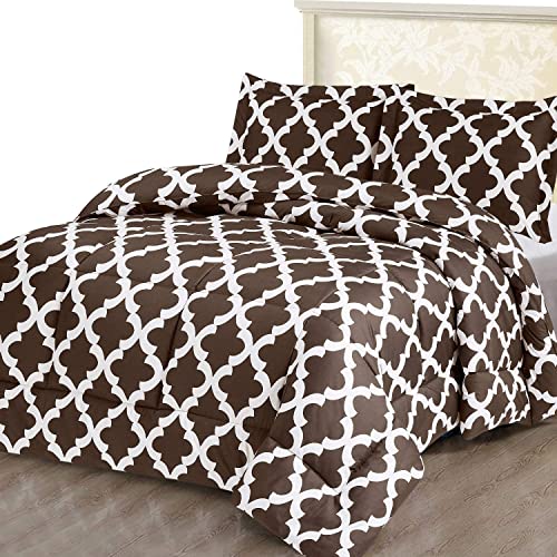 ComfyWell King Duvet Set - Printed Duvet Cover Sets Quilt Cover King Size Bed with 2 Pillowcases Zipper Closure-Ultra Soft Brushed Microfiber.Brown (King(230x220cm), Chocolate Brown)