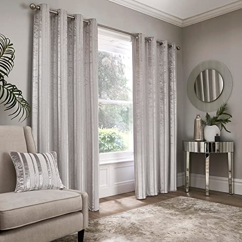 "Appletree Boutique - Conrad - Jacquard Pair of Eyelet Curtains - 66"" Width x 54"" Drop (168 x 137cm) in Silver"