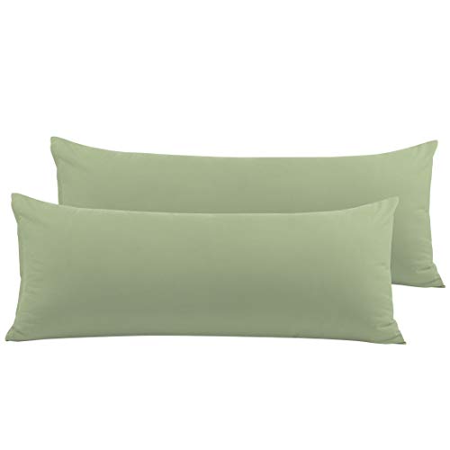 "PiccoCasa 2 Packs Body Pillow Cover, 110 GSM Brushed Microfiber Pillowcase With Zipper Closure for Long Pillows (20""x54"") - Sage"
