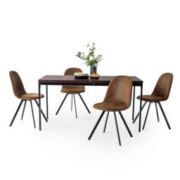 FurnitureR Dining Table - 150cm Vintage Wood Pattern Table With Metal Legs | Fits 4-6 People, Great For Kitchen, Dining & Living Rooms