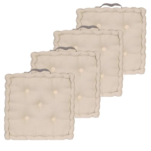 Atout Ciel 4 Floor Cushions 40 x 40 cm Beige with Contrast Handle