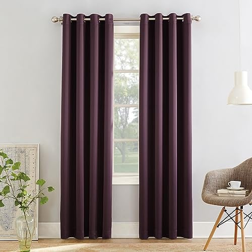 "Sun Zero Barrow 2-Pack Energy Saving Grommet Curtain Panel Pair, Plum Purple, 54"" W x 54"" L (2 Panels)"